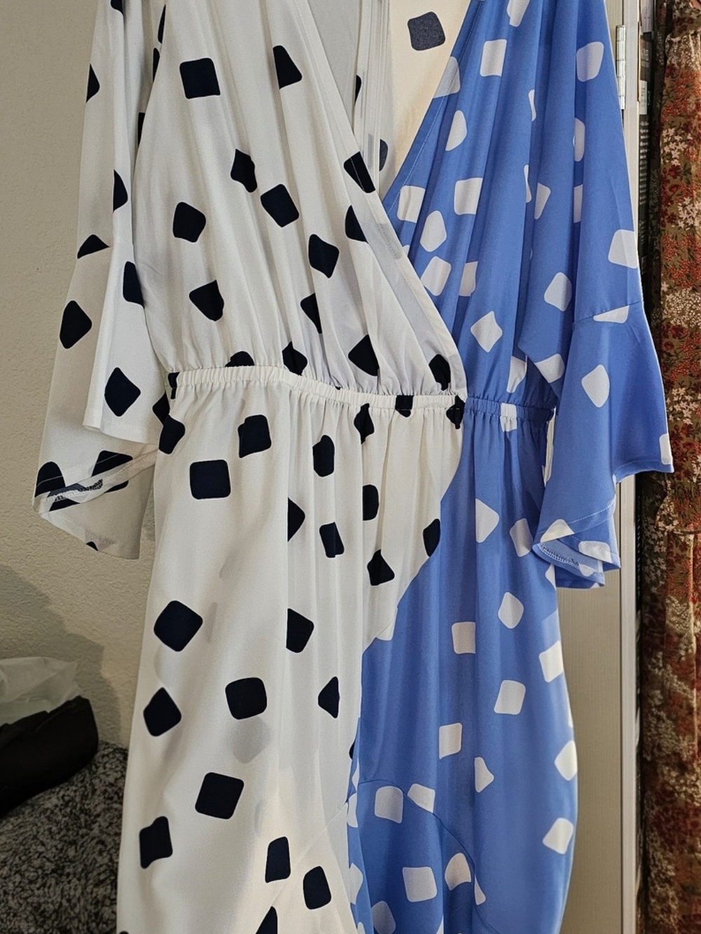 Ashley Stewart White & Blue Polka Dot Wrap Midi Dress